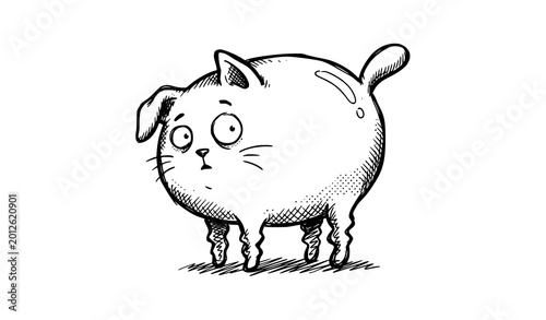 Photos Surprised Round Dog-Cat Hybrid (Catdog) Character Sketch: Whimsical Hand-Drawn Doodle of a Chonky Pet with Mix of Features