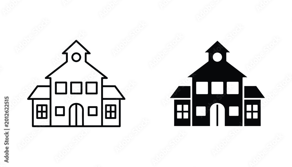 Fototapeta premium Traditional school building icon in vector outline and solid