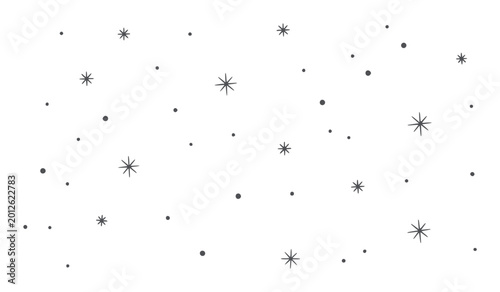Scattered hand drawn dark grey stars and dots white pattern