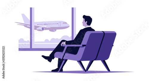 Photos Man sitting in airport chair waiting.