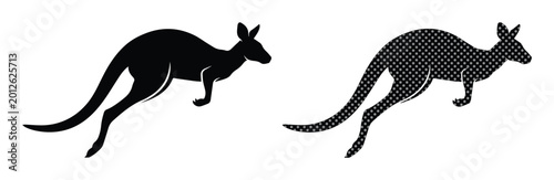 Foto Dynamic jumping kangaroo silhouette vector set, two distinct black marsupial ico