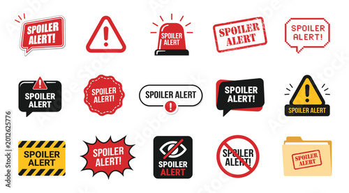 Quadro su tela Modern spoiler alert icon set with warning symbols and speech bubbles