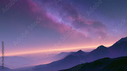 Purple Aurora Over Layered Mountain Horizon