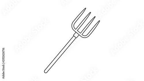 Cuadro en lienzo Professional gardening pitchfork vector illustration with editable stroke and customizable line weight, elegant hand-drawn icon for agricultural branding and farm equipment documentation