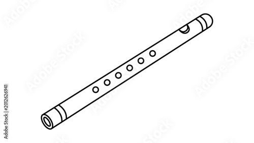 Fotografía Indian bansuri flute vector icon with editable stroke, traditional bamboo woodwind musical instrument illustration, customizable line weight woodwind graphic, hand-traced minimalist wood flute