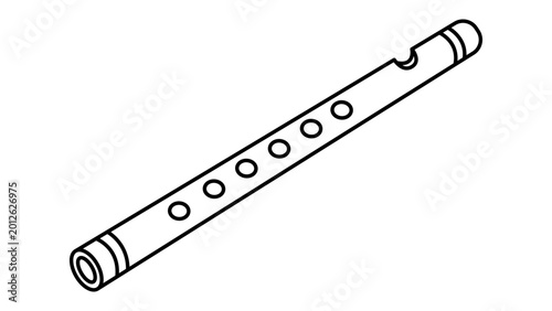 Photography Traditional woodwind bansuri flute illustration with editable stroke, Indian bamboo musical instrument vector icon, adjustable stroke weight wood flute graphic, hand-drawn minimalist woodwind