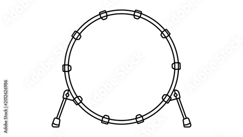 Fotografie Bass drum vector icon with editable stroke, minimalist line illustration of a percussion musical instrument for marching band or orchestra, clean outline design for web and graphic projects