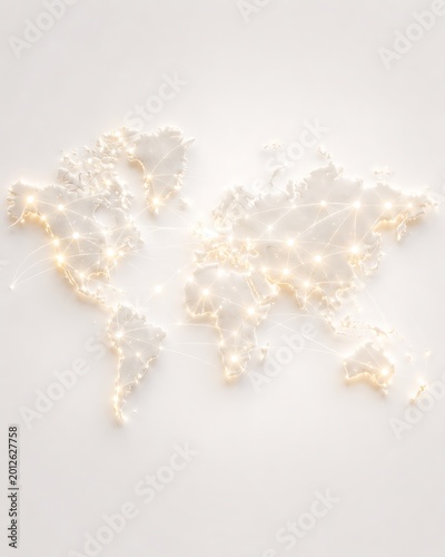 A stylized world map illuminated by glowing lights, representing global connections and networks.