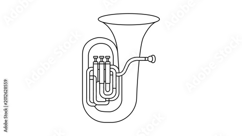 Fotografie Tuba vector icon illustration with editable stroke for customizable line thickness ideal for brass band orchestra music education and symphony performance branding in minimalist outline art style