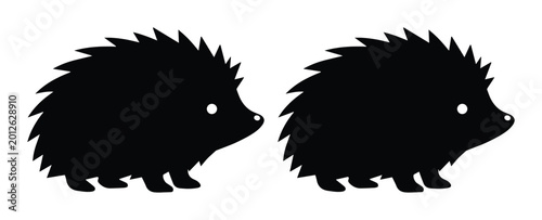 Bild auf Leinwand Hedgehog silhouette vector set, black spiky animal icons, minimalist forest wild