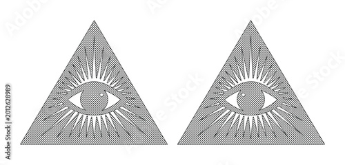 Foto Mystical Eye of Providence in triangle, occult masonic symbol with light rays, s