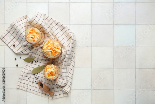 Glass jars with tasty sauer...