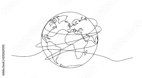 Continuous Line Drawing of Earth with Abstract Swirls, Minimalist Globe Art