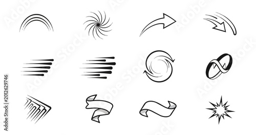 Abstract graphic elements set black background decorative design