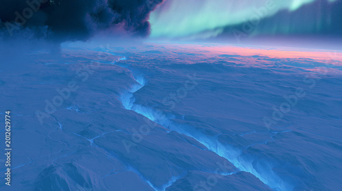 Aurora Over Frozen Canyon in Surreal Arctic Landscape