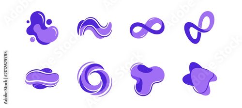 Abstract purple shape elements on black background