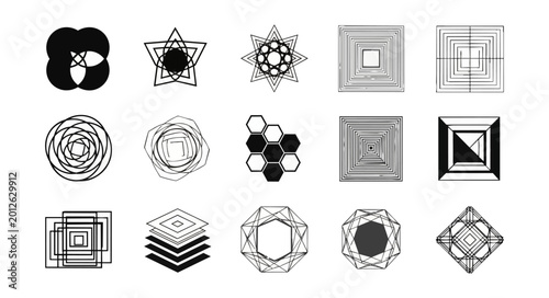Geometric shapes collection graphic elements abstract black background