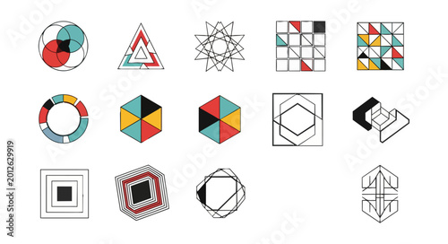 Geometric shapes collection graphic design elements on black background