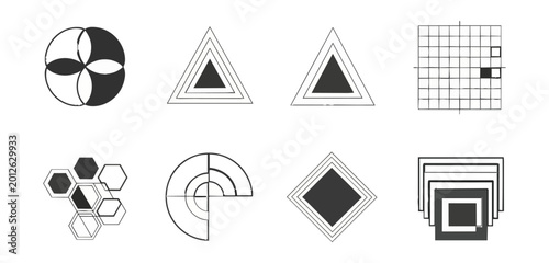 Geometric shapes on black background vector design