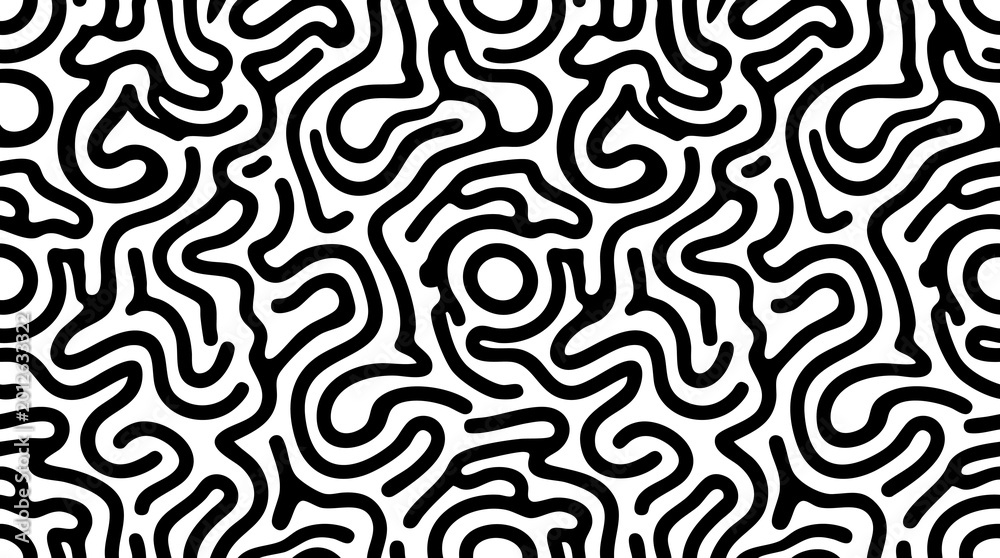 Fototapeta premium Abstract organic lines pattern black and white vector illustration