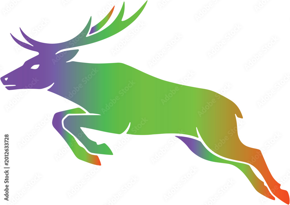 Fototapeta premium Leaping deer silhouette with vibrant rainbow gradient vector icon on transparent background