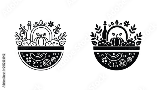 Foto Harvest bounty basket illustration with pumpkin and leaves