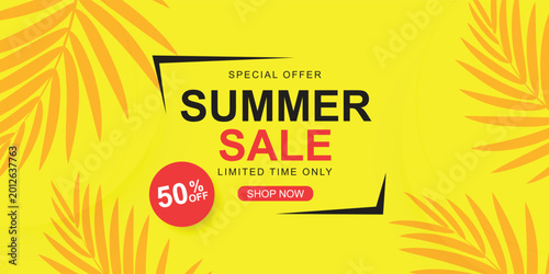 Bild auf Leinwand Summer Sale Promotion: A vibrant summer sale banner, brimming with lively colors, highlights special offers