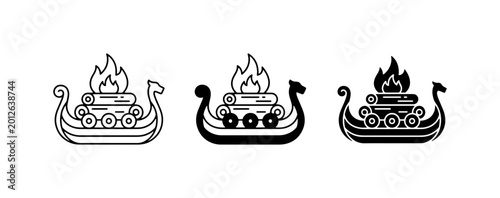 Schilderij op canvas Viking Ship Funeral Icons, Norse Longboat Pyre Symbols, Scandinavian Burial Vess