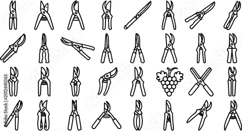 Photos Gardening and Viticulture Pruning Shears Line Art Icons Set