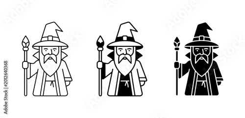 Bild auf Leinwand Wizard Icons Set, Magical Sorcerer Vector Graphics, Fantasy Character Illustrati