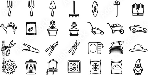 Fényképezés Gardening Line Art Icon Set
