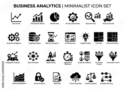 Business Analytics Icon Set - Minimalist Flat Vector Icons for Data Analysis and Strategy