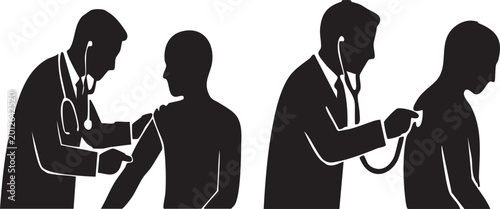 Photos Silhouette of Doctor Checking Breathing and Lungs with Stethoscope on Patient