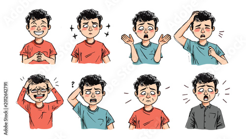 Canvas-taulu Diverse Emotions Displayed: A sequence of expressive illustrations capturing a spectrum of human emotions