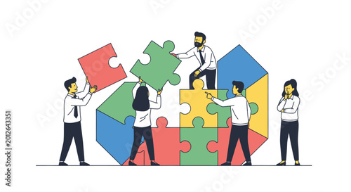 Obraz na plátne People collaborate to solve a complex puzzle together.