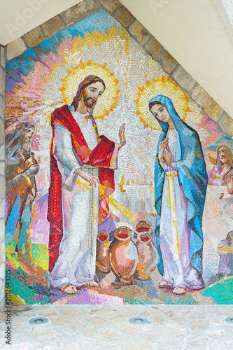 Slika na platnu Mosaic of the Wedding at Cana, the Second Luminous Mystery of the Rosary – Sanctuary of the Queen of Peace, Medjugorje, Bosnia and Herzegovina