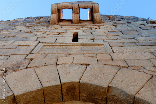 Protective openings above the gate of the historic Azraq Castle in the city of Azraq, eastern Jordan