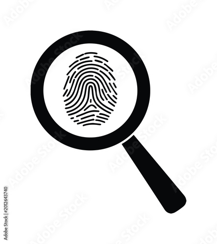 Foto Fingerprint identification vector icon, magnifying glass scanning human thumbpri