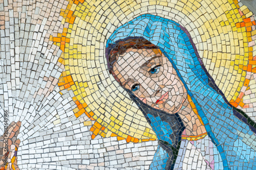 Fotografie Mosaic of the Wedding at Cana, the Second Luminous Mystery of the Rosary – Sanctuary of the Queen of Peace, Medjugorje, Bosnia and Herzegovina