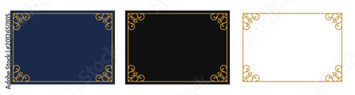 Elegant Gold Ornamental Frame Set | Decorative Border with Scroll Corner Accents on Navy, Black, and White Background Vector