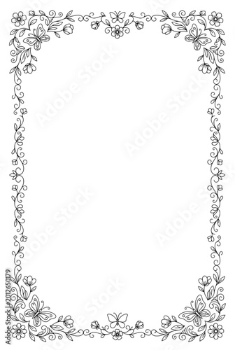This image features an elegant floral border design crafted in line art, perfect for framing invitations, cards, or any decorative project that needs a touch of nature.