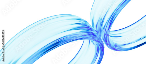Liquid glass transparent circles ribbon. Fluid flow line curve shape - 3d illustration