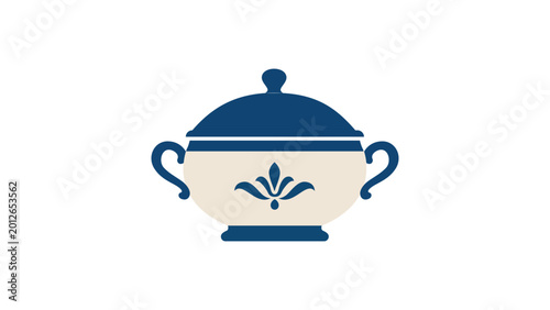 Valokuva Elegant ceramic soup tureen serving dish vector icon with editable stroke functionality for adjustable line weight, showcasing a clean minimalist outline illustration for fine dining and kitchen