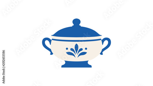 Foto Modern kitchen soup tureen with lid and handles vector icon featuring a clean hand-drawn minimalist line illustration, ideal for culinary projects, restaurant menus, and household dining designs