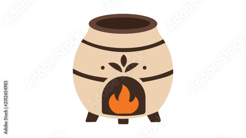 Foto Traditional clay tandoor oven vector icon illustration, hand-drawn minimalist charcoal oven for Indian cuisine and authentic tandoori cooking, scalable black outline design for restaurant menu