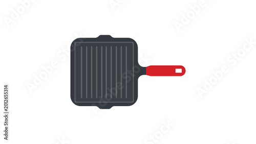 Картината върху платно Hand-drawn grill pan vector icon featuring a clean minimalist outline