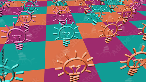 Quadro su tela Bulb inspiration idea multiply symbol pattern 3d illustration