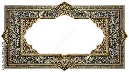 Ornate rectangular Islamic art frame with intricate floral patterns.