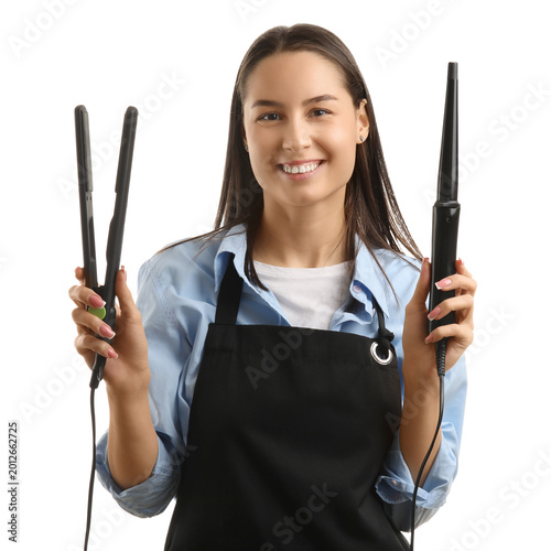 Female hairdresser with cur...