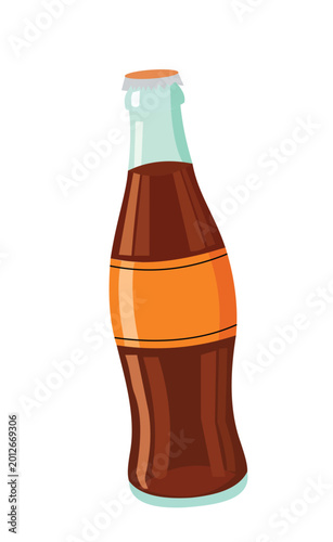Glass bottle of soda with orange label